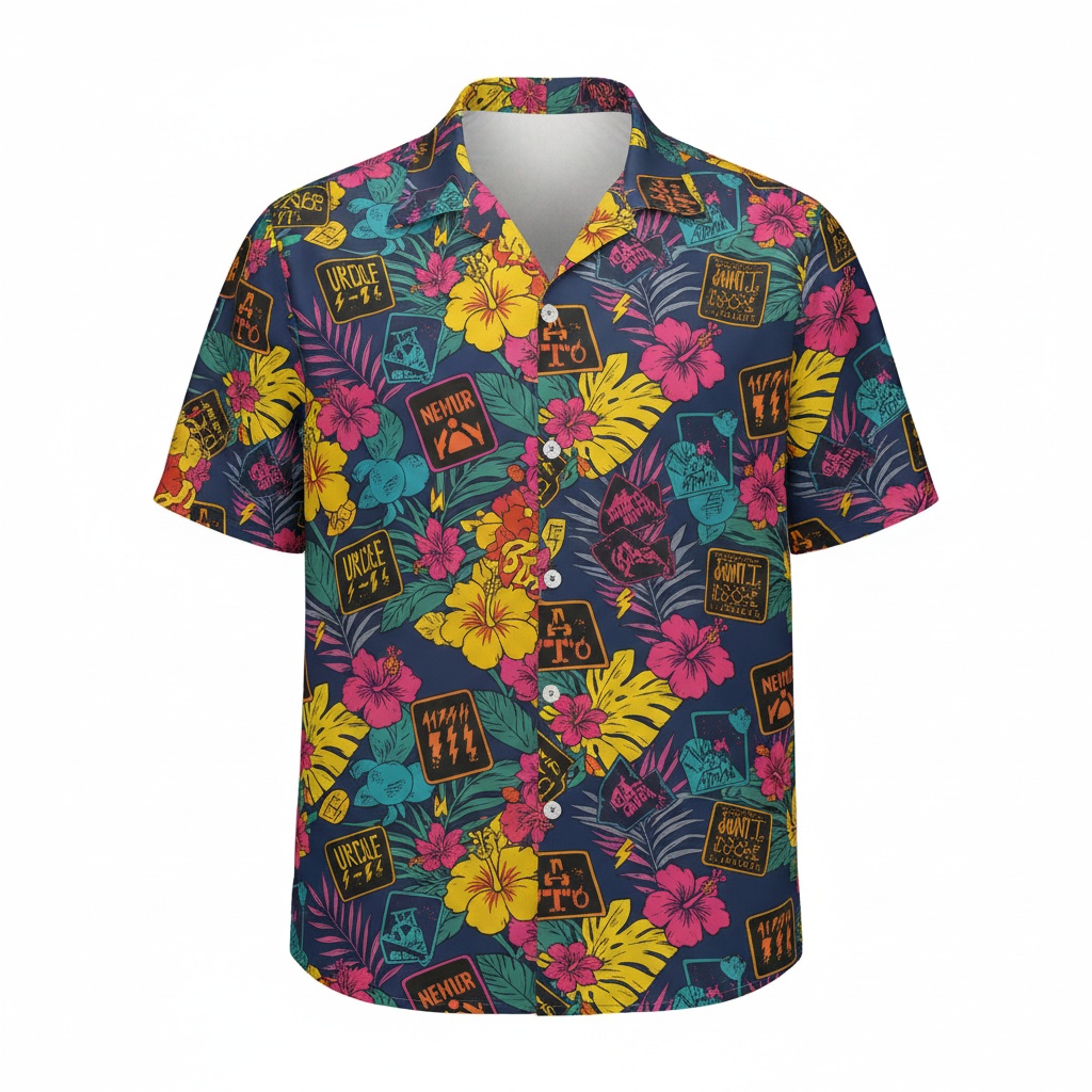 Unique Navy Blue Floral Hawaiian Shirt Aloha Style Front (2) - Fadebrick.com