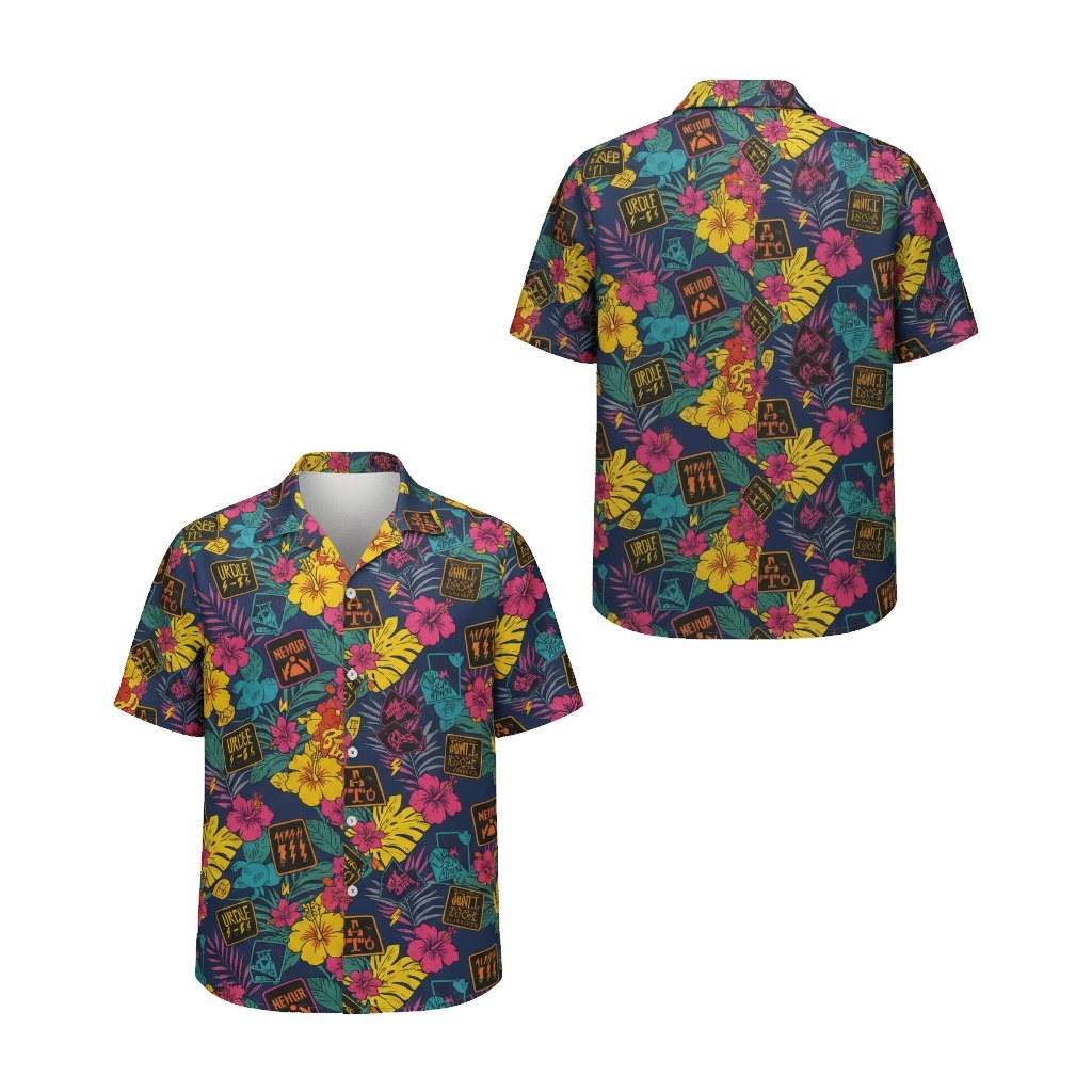 Unique Navy Blue Floral Hawaiian Shirt Aloha Style Front Back (2) - Fadebrick.com