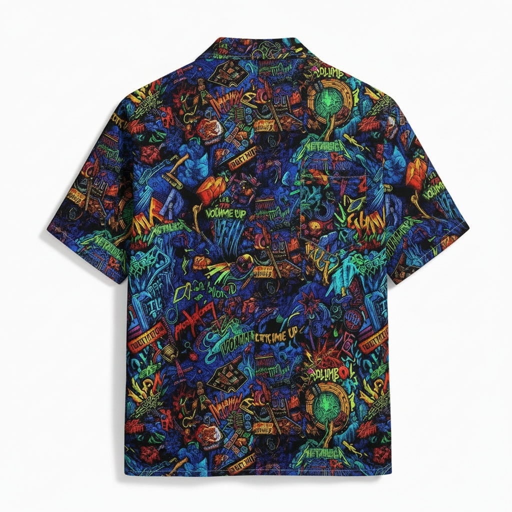 Vibrant Blue Graffiti Rock Hawaiian Shirt Back - Fadebrick.com