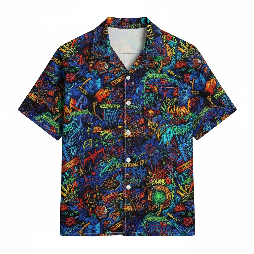 Vibrant Blue Graffiti Rock Hawaiian Shirt Front - Fadebrick.com