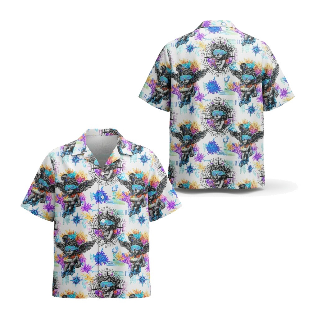 Vibrant Cherub Compass Hawaiian Shirt Colorful Graphic Print - Fadebrick.com