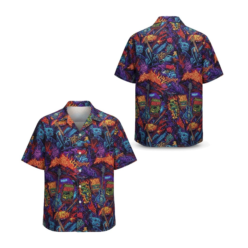 Vibrant Multi Color Heavy Metal Hawaiian Shirt Rock Graphic Front Back - Fadebrick.com